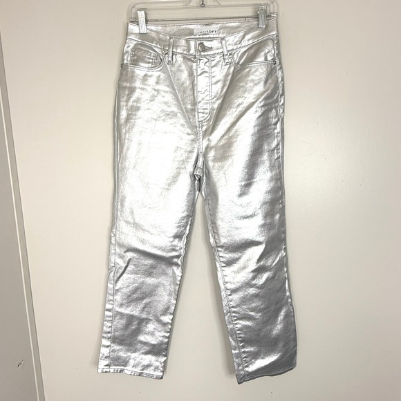LOFT Denim - LOFT Jeans Womens 28/6 The Straight Metallic Silver High Rise Straight Leg Denim